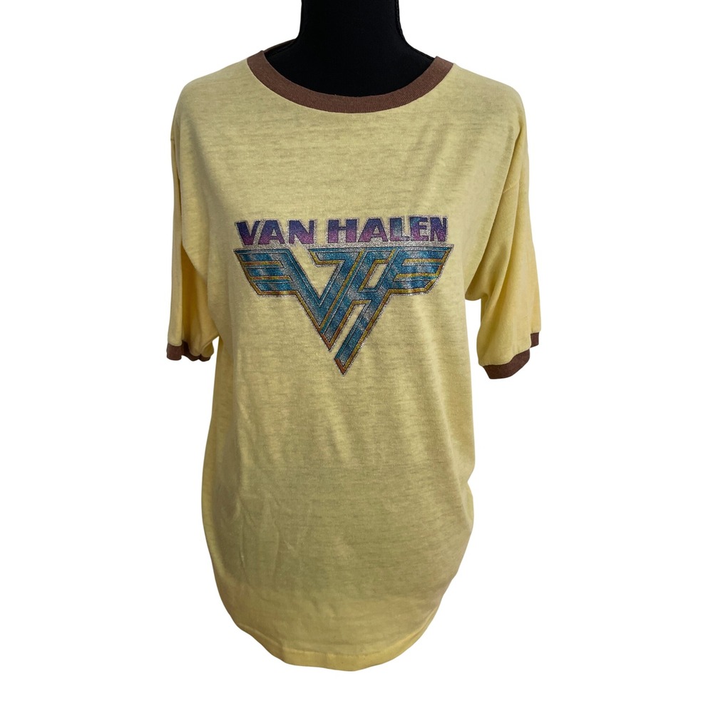 VTG 1978 Van Halen Debut Ringer T-Shirt XL Bantams Tag Glitter Transfer Logo